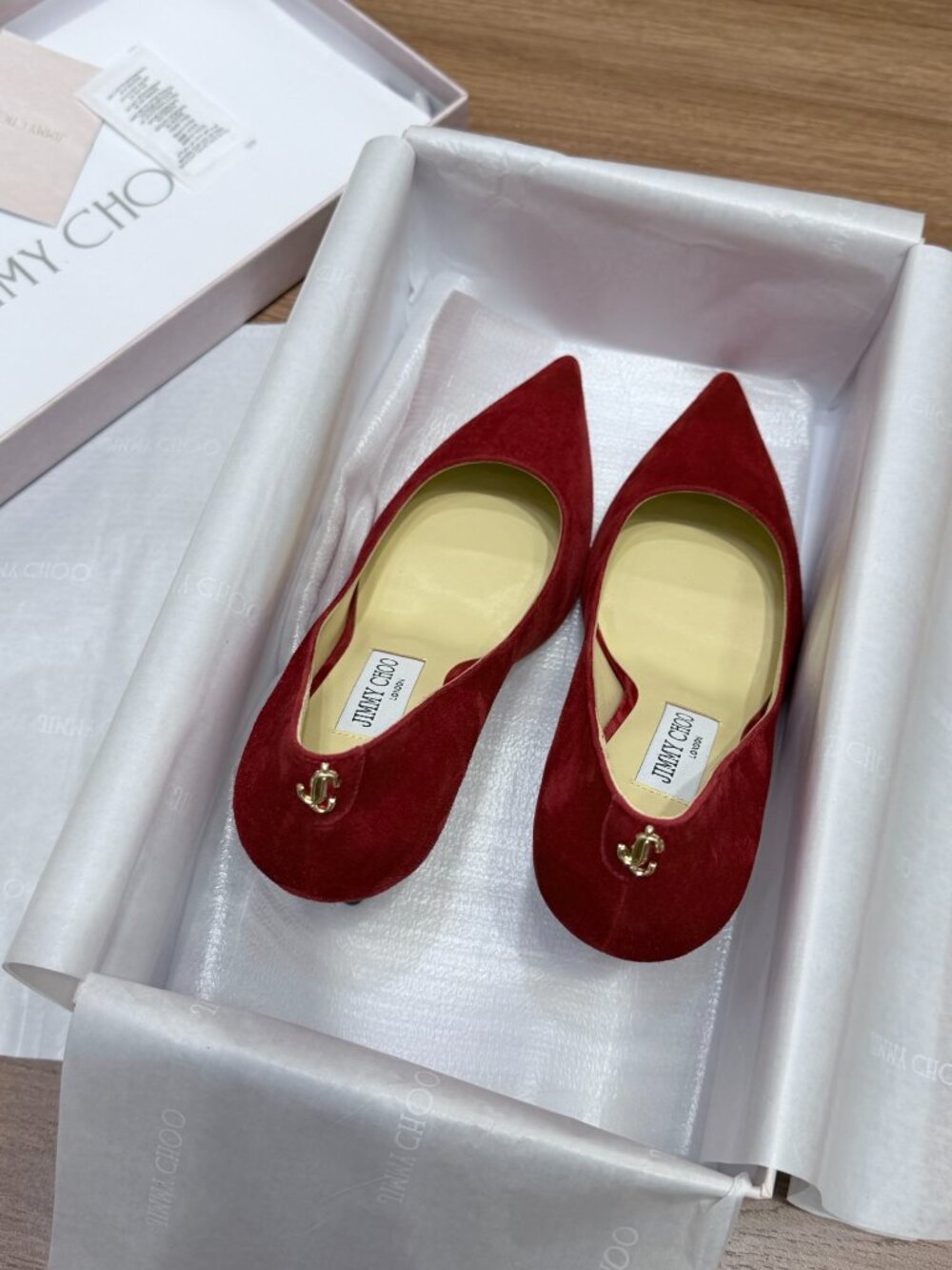 Jimmy Choo Red Suede Pointed Toe Pumps Heels Size 38 New - Picture 3 of 6